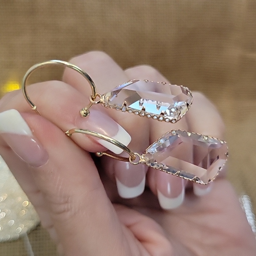 CONVERTIBLE CRYSTAL DROP HOOP EARRINGS - Picture 4 of 10